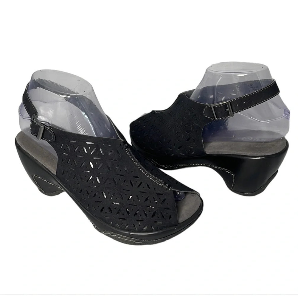 JBU Monica Black Peep Toe Slingback Clogs Adventure On Cutout Size 6.5M - Picture 2 of 15